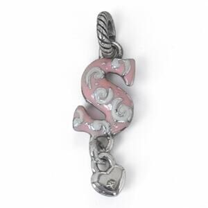 Brighton Letter S Initial Charm Pink Enamel Crystal Heart Dangle Silver Retired